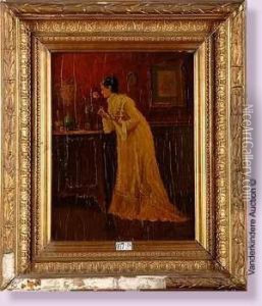 Elegante Dans Un Interieur Oil Painting - Auguste Serrure