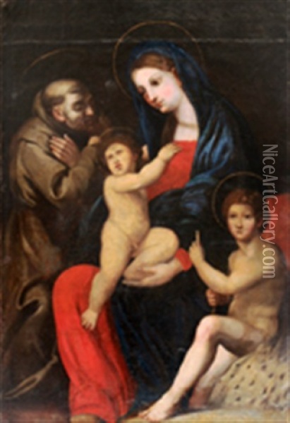 Madonna Mit Kind, Johannes Dem Taufer Und Franziskus Von Assisi Oil Painting - Giovanni Battista Salvi (Il Sassoferrato)