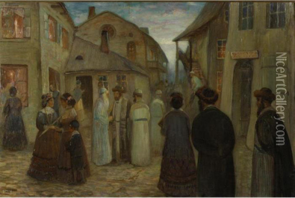 Jewish Shtetl Oil Painting - Wilhelm Wachtel