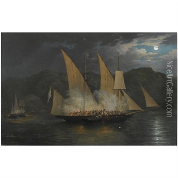 The Capture Of A Greek Pirate Vessel In The Archipeligo By Boats Of The British Navy, 31st January 1825 Oil Painting - Nicholas Condy