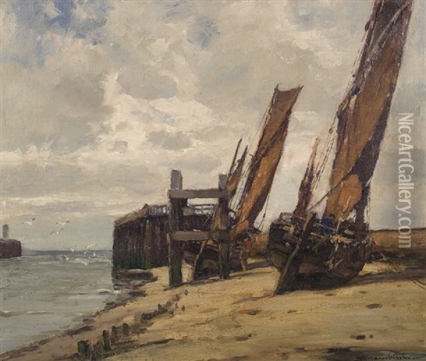 Fishing Boats Laid Down On Keel Oil Painting - Wilhelm Hambuechen