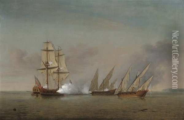 A Royal Navy Sloop (h.m.s. Greyhound?) Oil Painting - Richard Paton