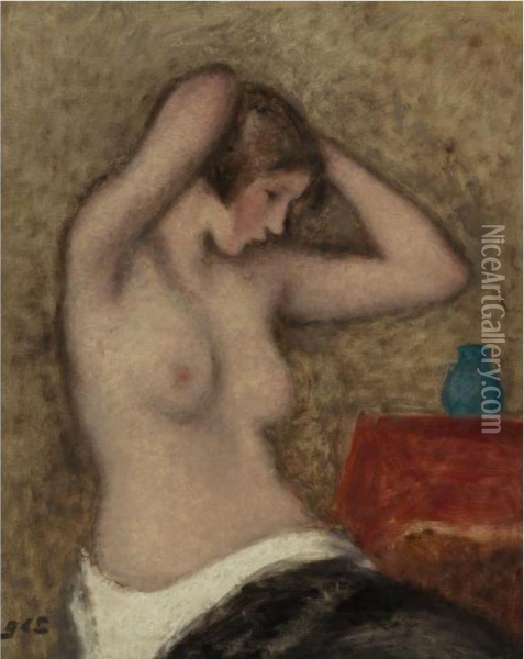 Jeune Femme Se Coiffant Oil Painting - Georges dEspagnat