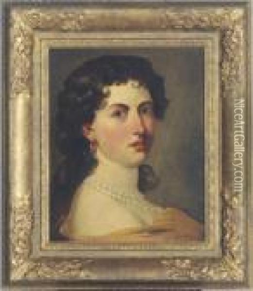 Portrait Of A Lady Wearing A Pearl Necklace Oil Painting - Sir John Baptist de Medina