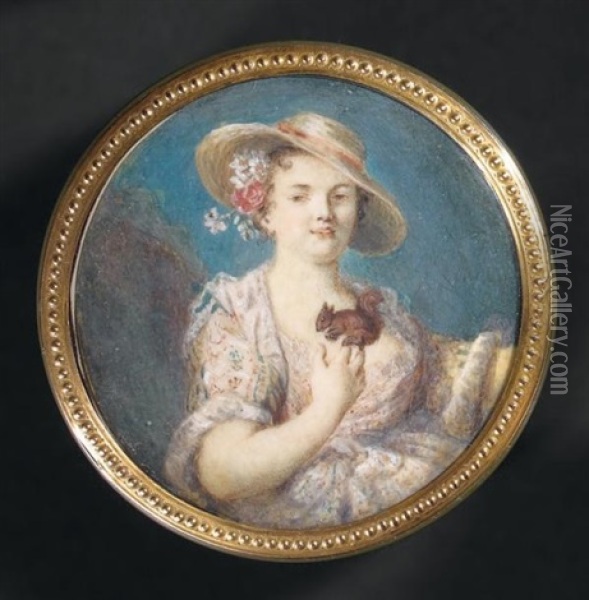 Portrait D'une Jeune Femme Tenant Sur Ses Doigts Un Ecureuil Oil Painting - Rosalba Carriera