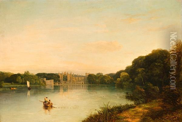 River Scene With Mansion At Thames Goring Oil Painting - Henry Hotham Harris