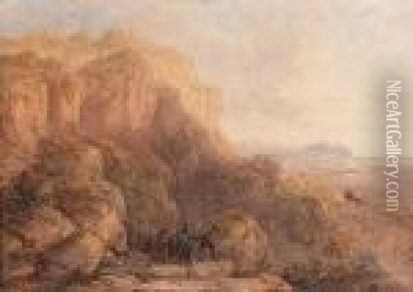 Rocky Scene With Brigands Oil Painting - David I Cox