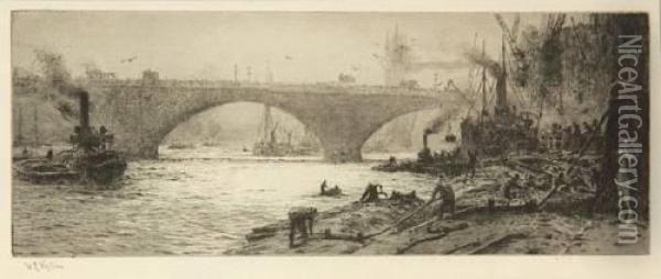 London Bridge With Tower Bridge Beyond Oil Painting - Charles William Wyllie