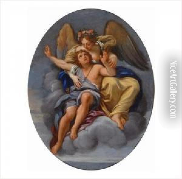 Un Ange Accueillant Un Jeune Homme Dans Les Cieux Oil Painting - Cirlce Of Filippo Lauri