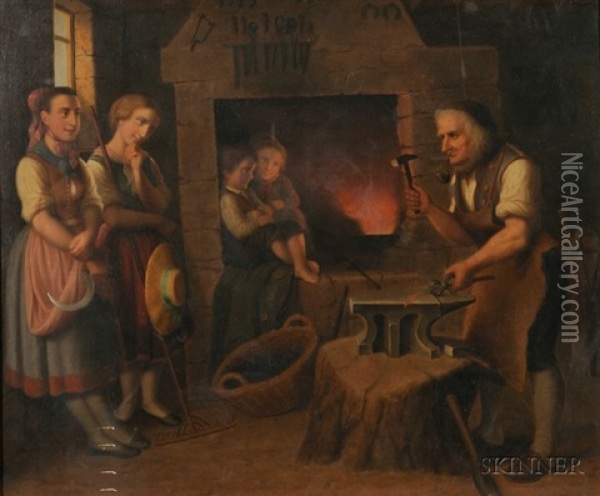 The Blacksmith's Shop Oil Painting - Hans Heinrich Bebie