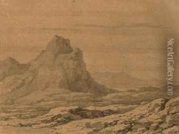 A Mountain Peak In A Rocky Landscape Oil Painting - Alexander Cozens