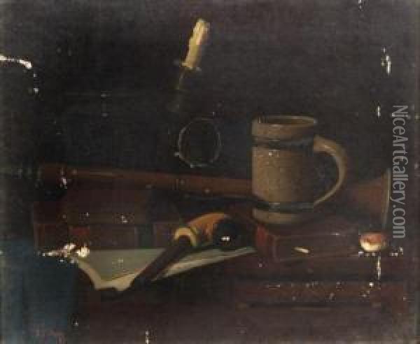 Still Life With Books And Pipe Oil Painting - John Frederick Peto