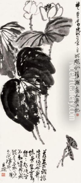 Lotus Oil Painting - Wu Changshuo