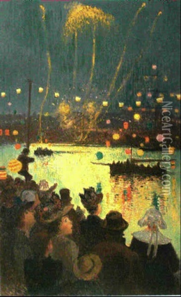 14 Juillet A Pont-aven, Fete De Nuit Oil Painting - Henry Moret