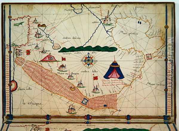Ms Ital 550.0.3.15 fol.5v Map of the Red Sea, from the Carte Geografiche Oil Painting - Jacopo Russo