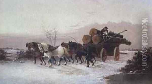 Timber Waggon in the Snow Oil Painting - John F. Morris