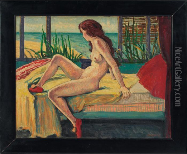 Nude On Bed Oil Painting - Robert Bartholow Harshe