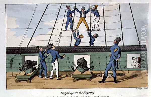 Seized up in the Rigging, plate from The Adventures of Johnny Newcome in the Navy by John Mitford 1782-1831 engraved by W. Read, 1818 Oil Painting - Thomas Rowlandson