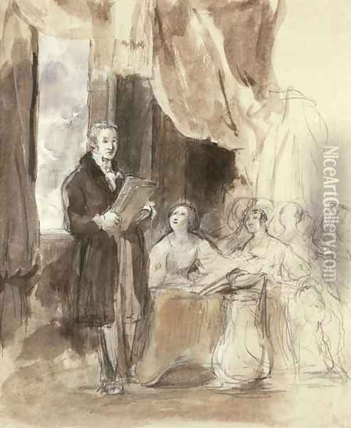 Sir Robert Peel Reading to Queen Victoria Oil Painting - Sir David Wilkie