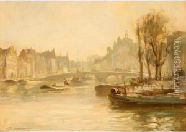 River Town Scene Oil Painting - William Stewart MacGeorge