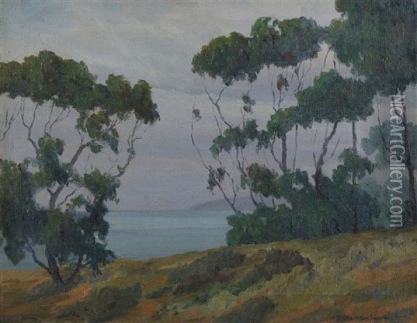 A Gray Day, Trees In A Coastal Landscape Oil Painting - Roi Clarkson Colman