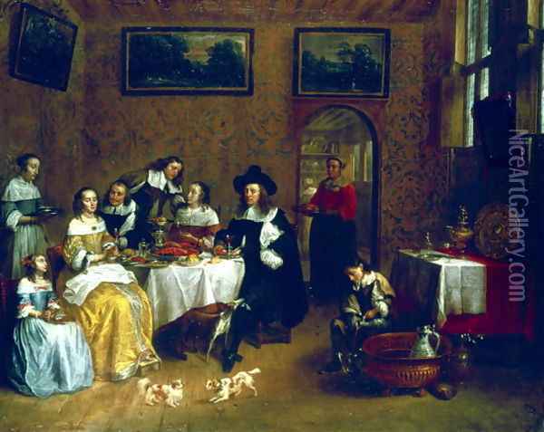 A Noble Family Dining Oil Painting - Gillis van Tilborgh