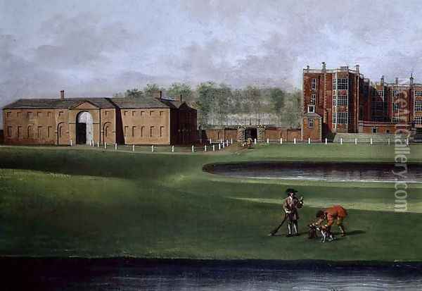 View of Temple Newsam House (detail of the riding school) c.1750 Oil Painting - James Chapman