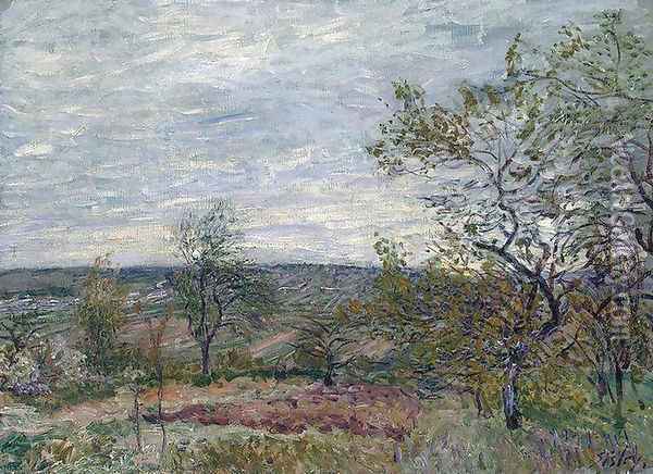 Windy Day at Veneux (also known as La campagne aux Environs de Veneux) Oil Painting - Alfred Sisley