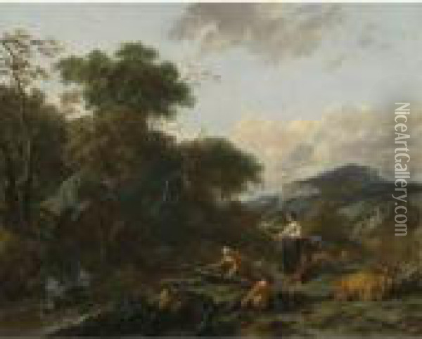 A Landscape With Figures Oil Painting - Nicolaes Berchem