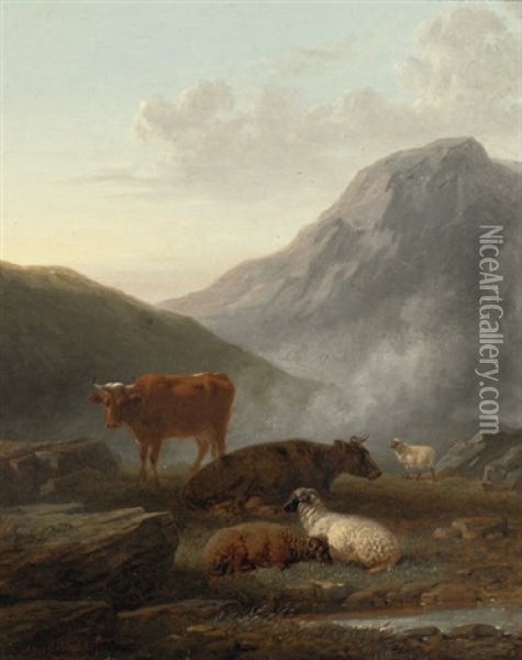 Highland Cattle Oil Painting - Aster R. C. Corbould
