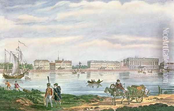 The Marble Palace and the Neva Embankment in St. Petersburg, 1822 Oil Painting - Anonymous Artist