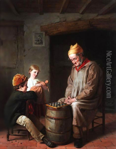 A Game Of Draughts Oil Painting - John William Haynes
