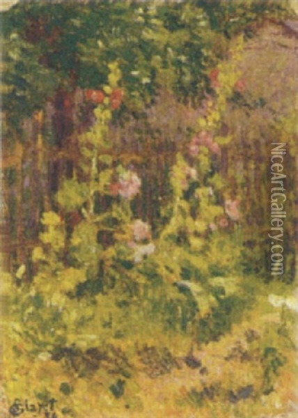 Les Roses Tremieres Oil Painting - Louis Hayet