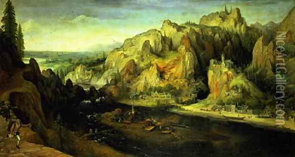 Mountain Landscape with a surprise attack 1585 Oil Painting - Lucas Van Valkenborch