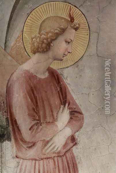 Preaching with St. Dominic; detail Annunciation angel Oil Painting - Angelico Fra