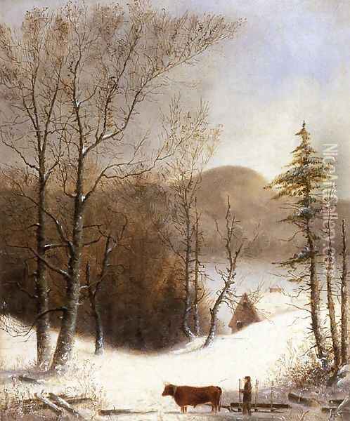 Winter Landscape with Log Cart Oil Painting - George Henry Durrie