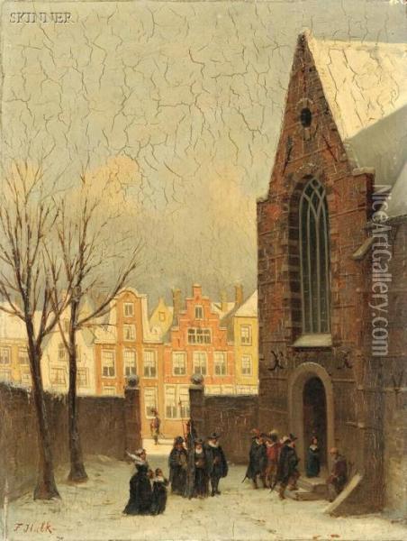 Going To Church, Antwerp Oil Painting - Johannes Frederik Hulk, Snr.