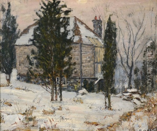 New England Barn In The Snow Oil Painting - Samuel Harkness Mccrea