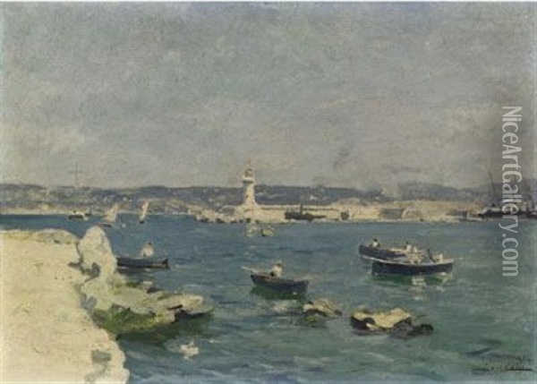 Hafeneinfahrt Von Marseille Oil Painting - Louis Alexandre Cabie