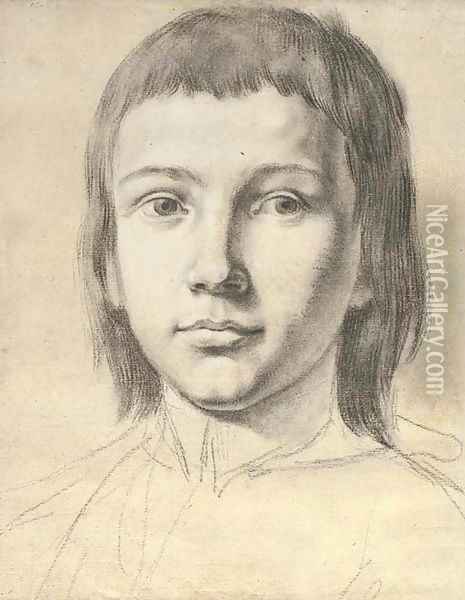 Head of a boy with long hair Oil Painting - Roman School