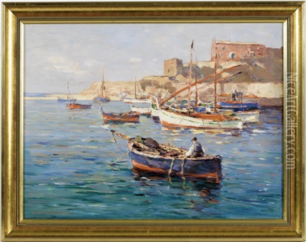 Boote Im Hafen Oil Painting - Franz Gruber-Gleichenberg