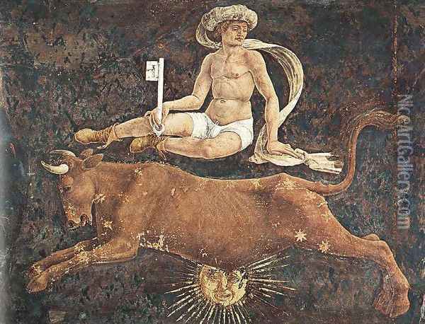 Allegory of April- Triumph of Venus (detail 3) 1476-84 Oil Painting - Francesco Del Cossa