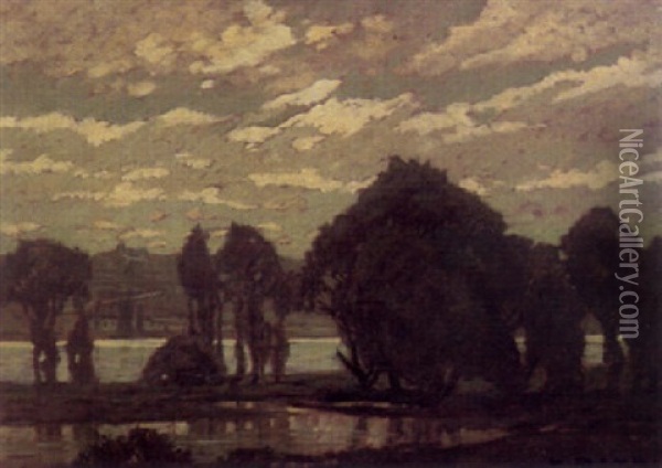 Wasserlandschaft Bei Dachau Im Abendlicht Oil Painting - Ludwig Dill