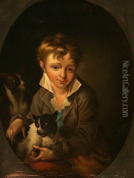 A Boy With Dog (after J. B. Greuze) Oil Painting - Hans Hansen