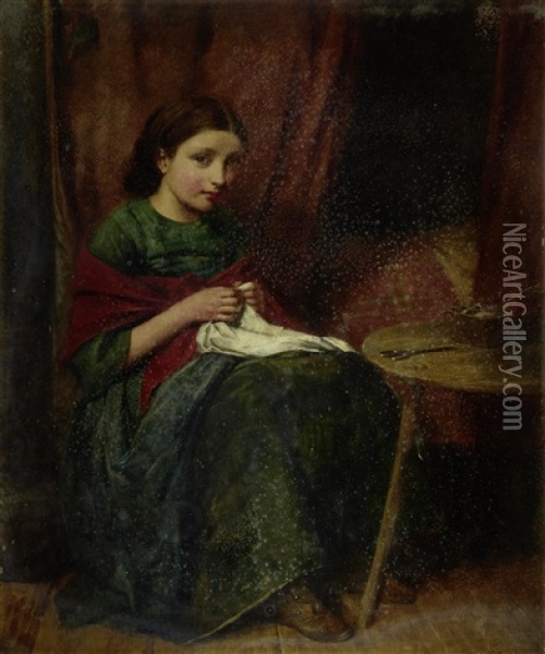 Little Seamstress Oil Painting - Edward John Cobbett