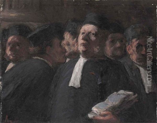 La Salle Des Pas-perdus Au Palais De Justice Oil Painting - Honore Daumier