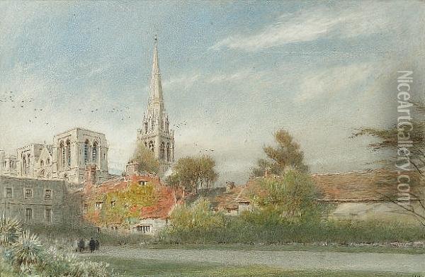 Chichester Cathedral From The Garden Of The Bishop's Palace Oil Painting - Albert Goodwin
