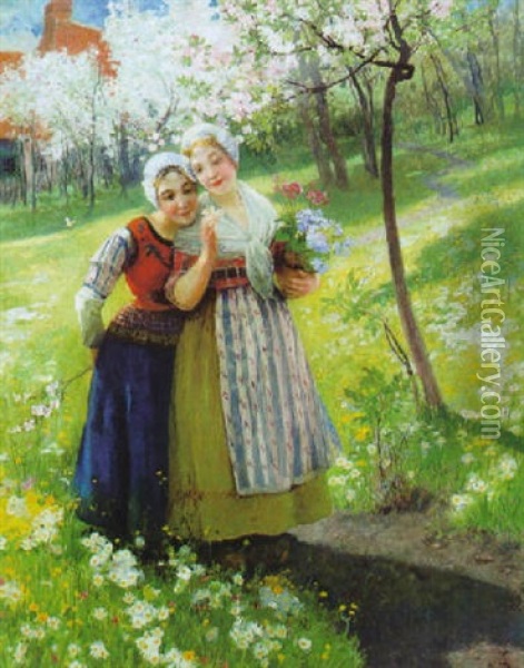 Madchen Im Bluhenden Garten Oil Painting - Carl Duxa