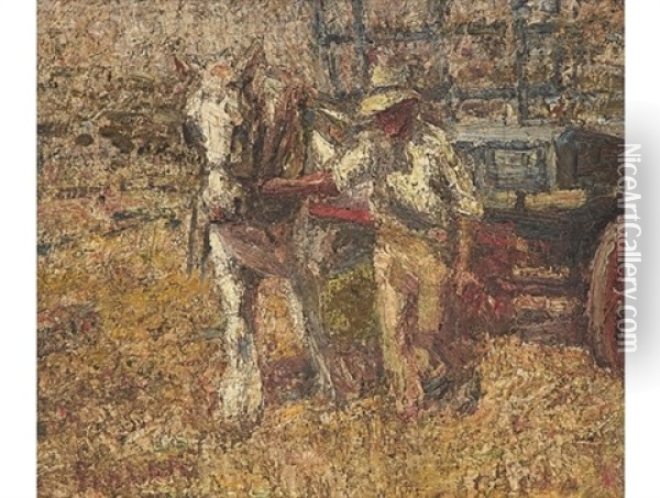 Horse And Haycart Oil Painting - Harry Fidler