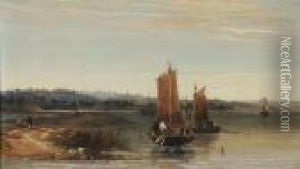 Fishing Boats In An Estuary Oil Painting - Arthur Joseph Meadows